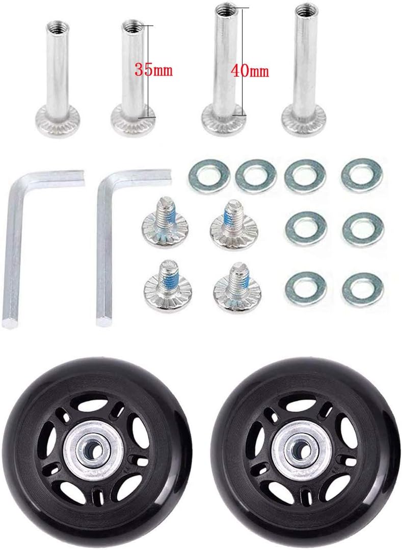 Byaning 2 Sets Luggage Suitcase Wheels Replacement,60/64/68/70/75/78mm Inline Outdoor Skate Replacement Wheels,Rubber Swivel Caster Wheels Repair Kits (OD:78 W:24 ID:6 Axles: 35 & 40) - Image 1